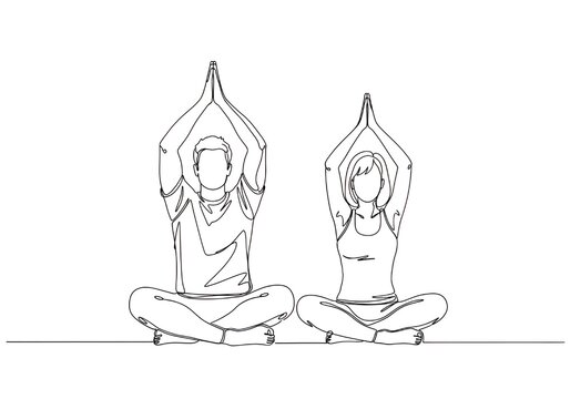 Couple practicing mindful yoga together sitting in lotus pose for wellness and meditation - Powered by Adobe