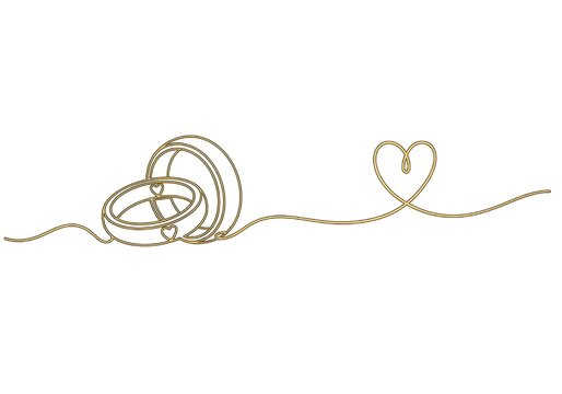 Elegant golden wedding rings continuous line art with heart, perfect for romantic celebrations