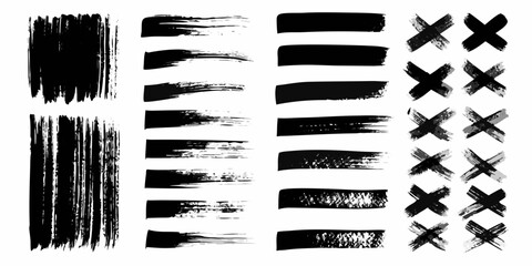 Black ink brush strokes and crosses on white background