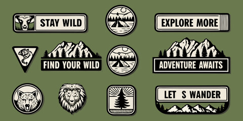 Set of adventure and outdoor themed vector badges and emblems