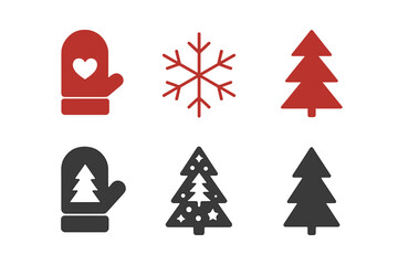 Obraz premium Festive Craft Logo Grid. Winter Holiday Crafting with Kids and Families. Set Logo of Festive Decorations: Filled silhouette, Minimal outline,