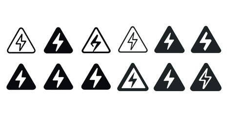 Electric warning signs: black and white triangle icons with lightning bolt symbols