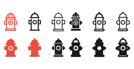 Red and black fire hydrant icons set for urban safety design