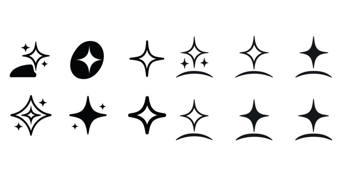 Set of abstract star and sparkle icons in various shapes and styles