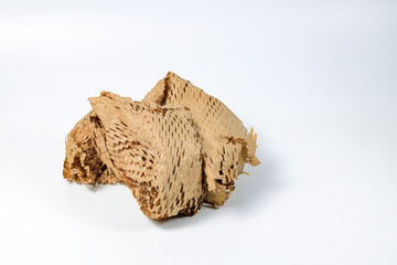 Parcel wrapped in eco-friendly wrapping paper, lightweight bubble wrap for protective packaging, Environmentally friendly Honeycomb paper hexagonal shape made of cardboard recycled craft paper.