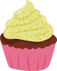 Cute colorful cupcake vector illustration with frosting and sprinkles, perfect for bakery designs, dessert icons, sweet food elements, and kids’ graphic projects