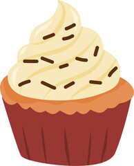 Cute colorful cupcake vector illustration with frosting and sprinkles, perfect for bakery designs, dessert icons, sweet food elements, and kids’ graphic projects