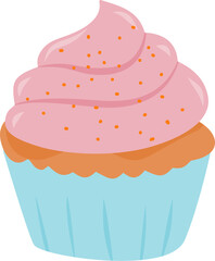 Cute colorful cupcake vector illustration with frosting and sprinkles, perfect for bakery designs, dessert icons, sweet food elements, and kids’ graphic projects