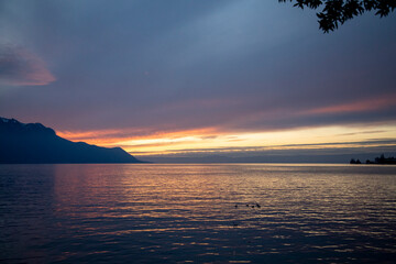 Sunset over the Leman lake, Montreux