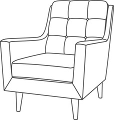 Modern armchair line art, stylish furniture outline, minimalist chair drawing, interior decor illustration, contemporary seating design, flat vector illustration