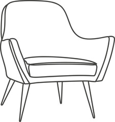 Modern armchair contour drawing, minimalist furniture line art, interior design seat outline, stylish lounge chair sketch, elegant home decor illustration