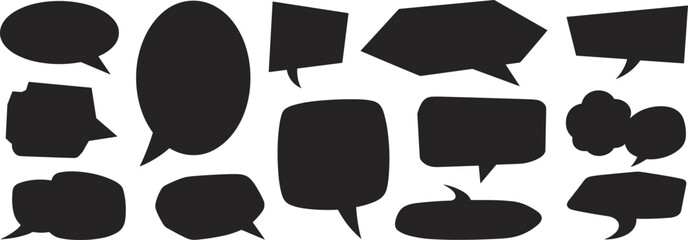 Collection of abstract speech bubble silhouettes for dialogue, communication, messaging, social media design elements, modern minimalist style, flat vector illustration