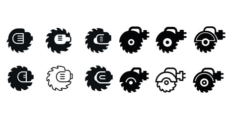 Different circular saw blade icons in black and white for construction and carpentry