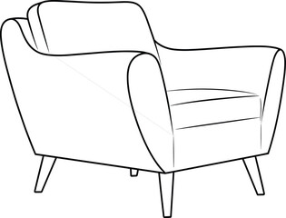 Elegant modern armchair line art, mid-century furniture outline drawing, minimalist sofa design sketch, stylish home interior seating concept illustration &ndash; flat vector illustration