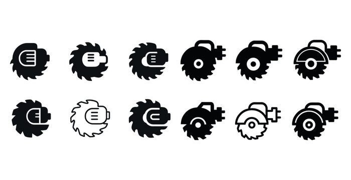 Different circular saw blade icons in black and white for construction and carpentry