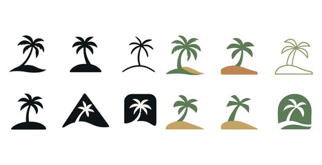 Obraz premium Minimalist palm tree icons in various shapes and colors