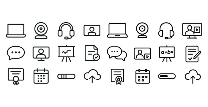 Collection of minimalist line icons for technology and communication