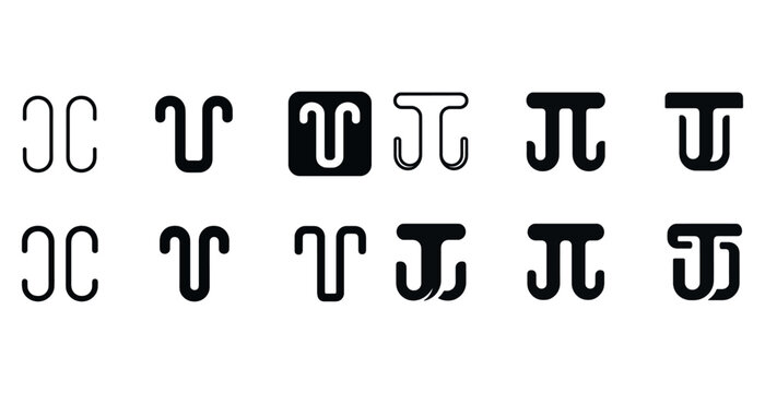 Mathematical symbols collection: varied pi and u designs in black