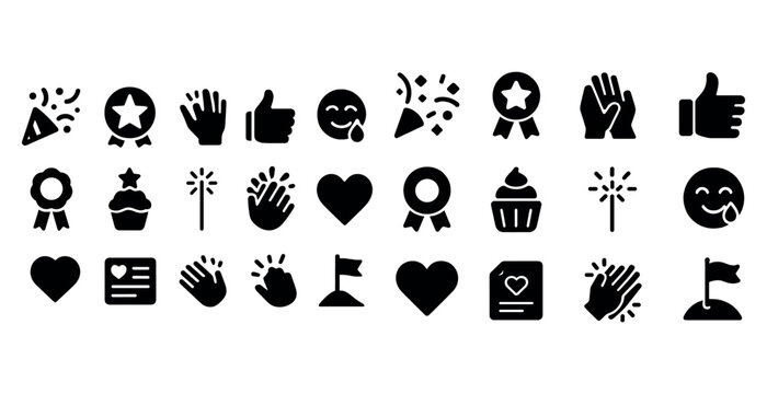 Set of celebration and appreciation icons with confetti and emojis - Powered by Adobe