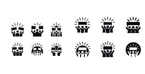 Diverse icon set of people holding signs with exclamation marks