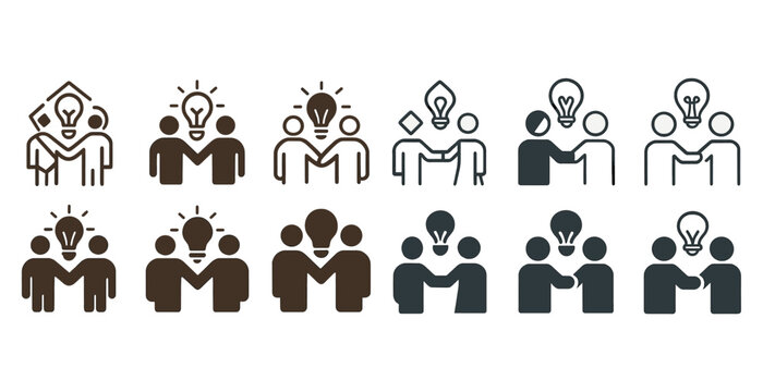 Collaborative teamwork icons depicting idea sharing with diverse figures