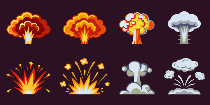 Cartoon explosion set comic boom effects vector illustration