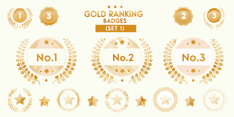 Gold ranking badges set 1 with laurel wreaths and star decorations