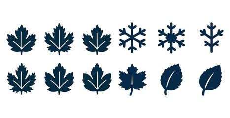 Silhouette collection of maple, snowflake, and birch leaves in simple design