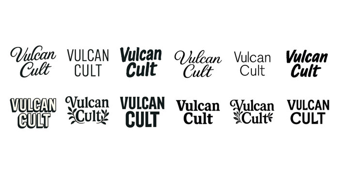Vulcan cult text variations in different font styles