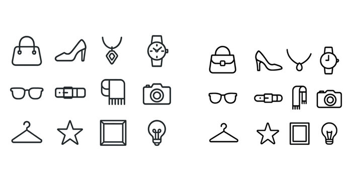 Minimalist icon set for fashion and photography accessories