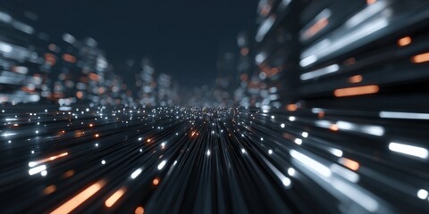 Futuristic digital data stream with glowing lines and dynamic motion in dark space