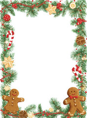 Christmas border with gingerbread men, candy canes, and garland.