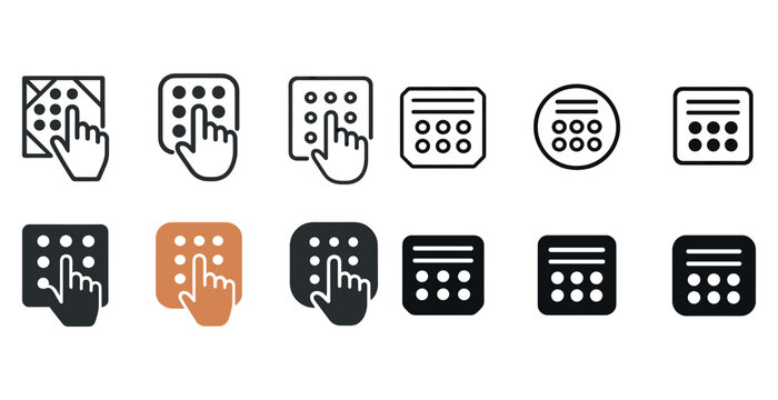 Hand icons for menu and grid navigation in various styles and colors