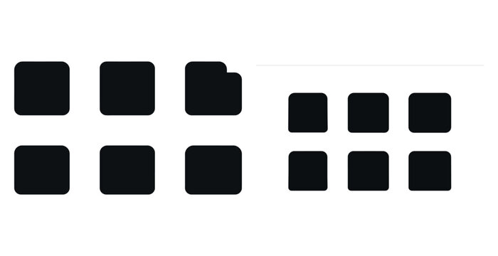 Minimalist black square and folder icons arranged in grid format