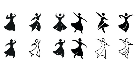 Silhouette icons of dancing figures in various poses