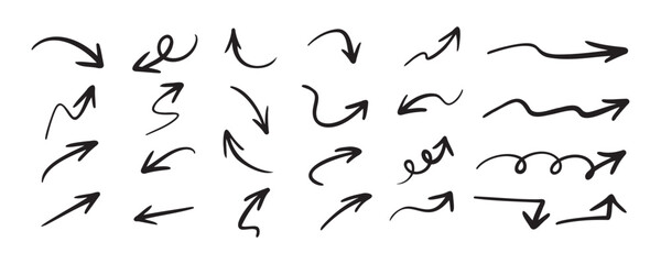 Hand drawn vector arrows doodle set on white background. design element vector illustration.