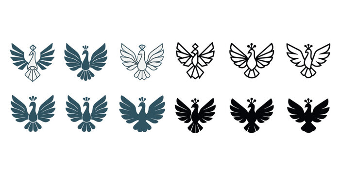 Collection of stylized bird emblems with unique wing designs