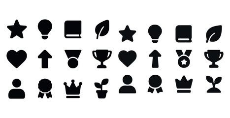 Obraz premium Collection of various simplified black icons including hearts and trophies