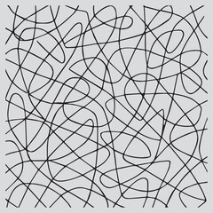 Fototapeta premium Abstract black scribbled lines and curves creating a complex chaotic and energetic pattern on a light gray background