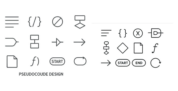 Pseudocode flowchart symbols and diagram elements for programming design