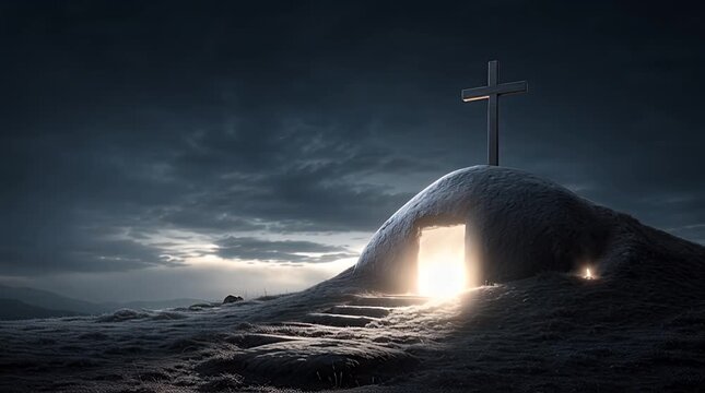 Biblical Animation of Cross and Manger with Radiant Light from Empty Tomb