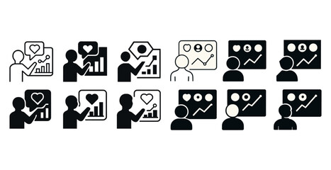 Icons of data presentation and audience engagement in business