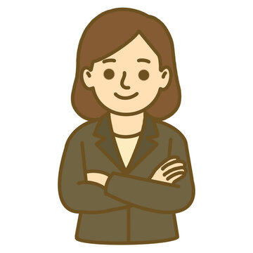 Hand draw female manager standing with arms crossed vector illustration