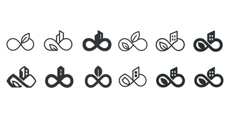 Fototapeta premium Sustainable architecture and nature infinity symbol set