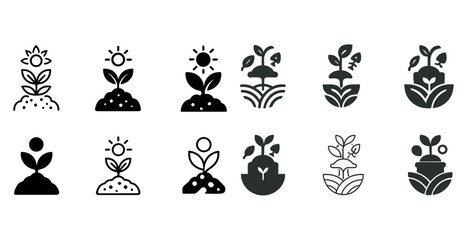 Fototapeta premium Collection of plant and sun icons illustrating growth and nature themes