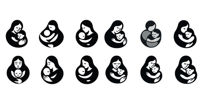 Mother and child embraces in artistic silhouettes