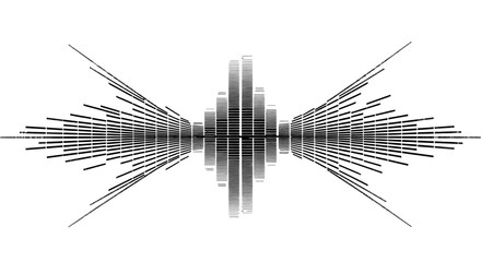 Abstract sound wave visualization with symmetrical bars and lines on white background.