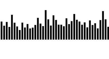 A black and white graphic representation of an audio waveform, displaying varying bar heights.