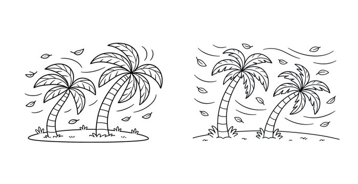 Palm trees swaying in windy weather illustration