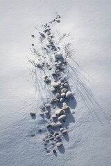 Winter serenity with stone path and shadows in snowy landscape